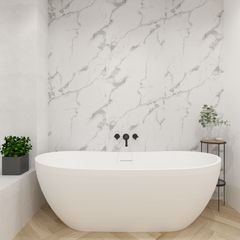 Premium White Calacatta Gloss Shower Wall Panel – 1M x 2.4M Premium White Calacatta Gloss Shower Wall Panel – 1M x 2.4M