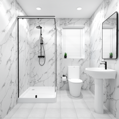 Premium White Calacatta Gloss Shower Wall Panel – 1M x 2.4M Premium White Calacatta Gloss Shower Wall Panel – 1M x 2.4M