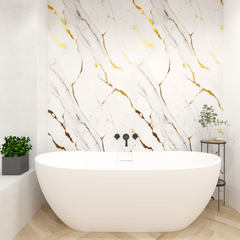 Premium White Gold Marble Gloss Shower Wall Panel – 1M x 2.4M Premium White Gold Marble Gloss Shower Wall Panel – 1M x 2.4M