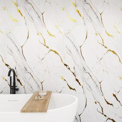 Premium White Gold Marble Gloss Shower Wall Panel – 1M x 2.4M Premium White Gold Marble Gloss Shower Wall Panel – 1M x 2.4M