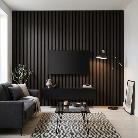 Acoustic Slat Wall Panels Wooden Decorative Wall Panels Black Oak Premium 2.4m x 0.6m