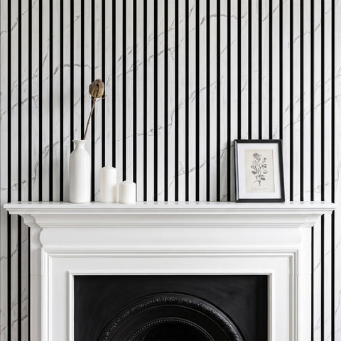 White Marble Acoustic Slat Wall Panels — Decorative MDF Wood Panels 2.4m x 0.6m