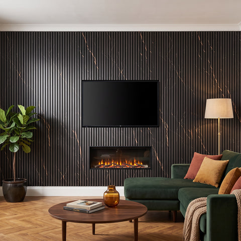Black Marble Acoustic Slat Wall Panels — Decorative MDF Wood Panels 2.4m x 0.6m