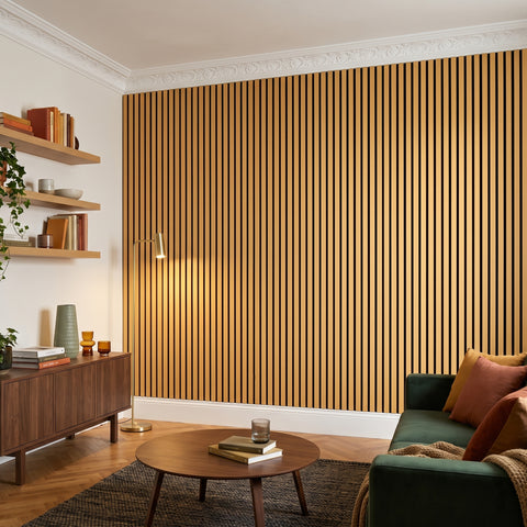 Gold Acoustic Slat Wall Panels — Decorative MDF Wood Panels 2.4m x 0.6m