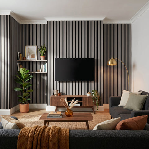 Acoustic Slat Wall Panels Wooden Decorative Wall Panels Grey Oak Premium 2.4m x 0.6m