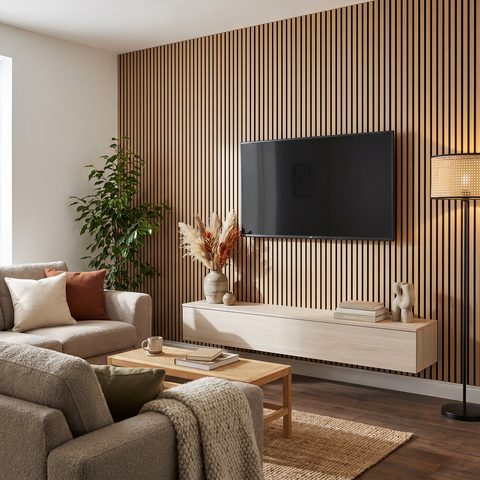 Acoustic Slat Wall Panels Wooden Decorative Wall Panels Natural Oak Premium 2.4m x 0.6m