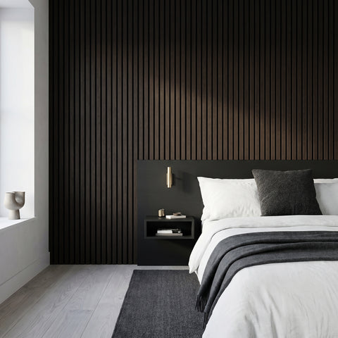 Acoustic Slat Wall Panels Wooden Decorative Wall Panels Black Oak Premium 2.4m x 0.6m