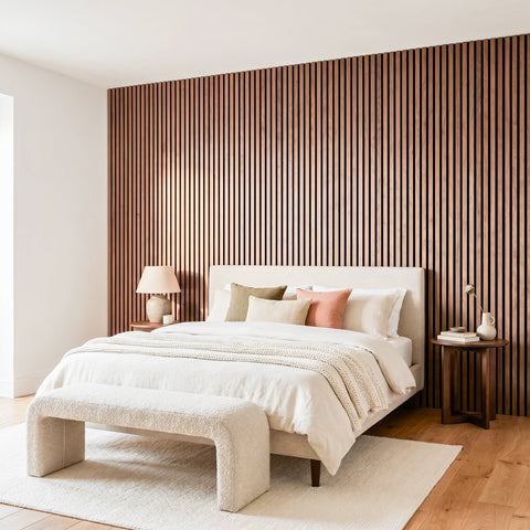 Acoustic Slat Wall Panels Wooden Decorative Wall Panels Walnut Premium 2.4m x 0.6m