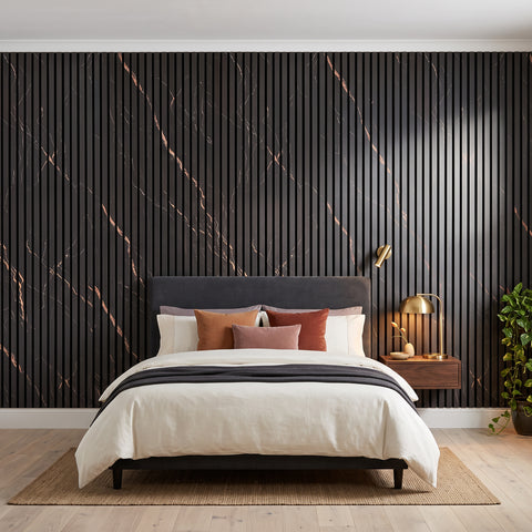 Black Marble Acoustic Slat Wall Panels — Decorative MDF Wood Panels 2.4m x 0.6m