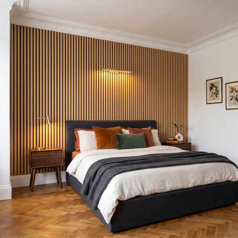 Gold Acoustic Slat Wall Panels — Decorative MDF Wood Panels 2.4m x 0.6m