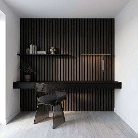 Acoustic Slat Wall Panels Wooden Decorative Wall Panels Black Oak Premium 2.4m x 0.6m