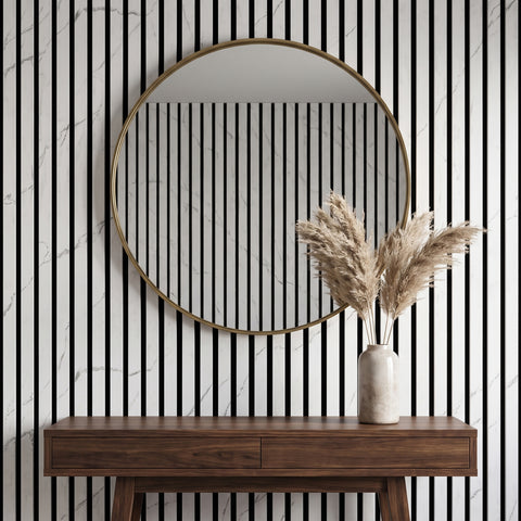 White Marble Acoustic Slat Wall Panels — Decorative MDF Wood Panels 2.4m x 0.6m