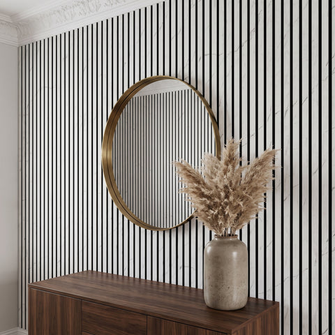 White Marble Acoustic Slat Wall Panels — Decorative MDF Wood Panels 2.4m x 0.6m