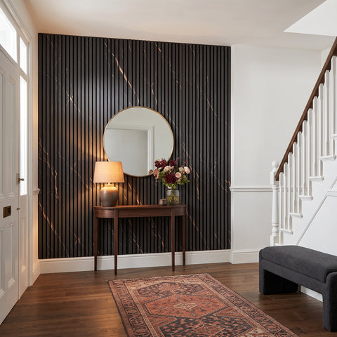 Black Marble Acoustic Slat Wall Panels — Decorative MDF Wood Panels 2.4m x 0.6m