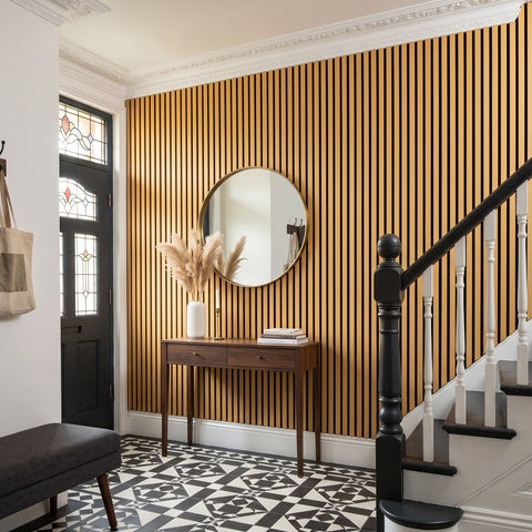 Gold Acoustic Slat Wall Panels — Decorative MDF Wood Panels 2.4m x 0.6m