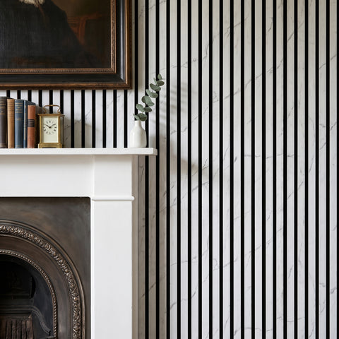 White Marble Acoustic Slat Wall Panels — Decorative MDF Wood Panels 2.4m x 0.6m