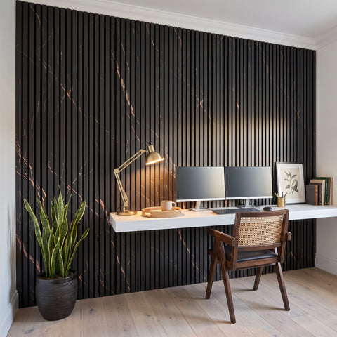 Black Marble Acoustic Slat Wall Panels — Decorative MDF Wood Panels 2.4m x 0.6m