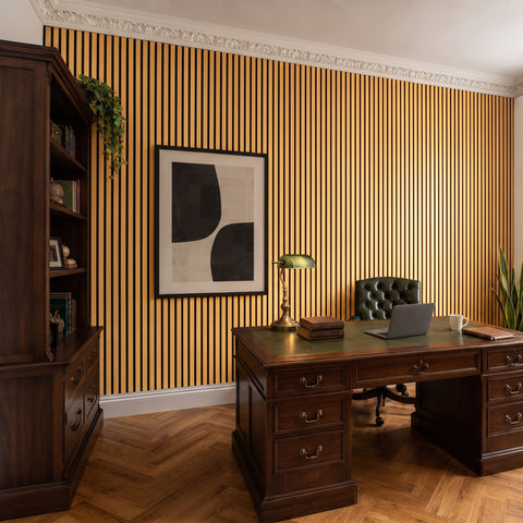 Gold Acoustic Slat Wall Panels — Decorative MDF Wood Panels 2.4m x 0.6m