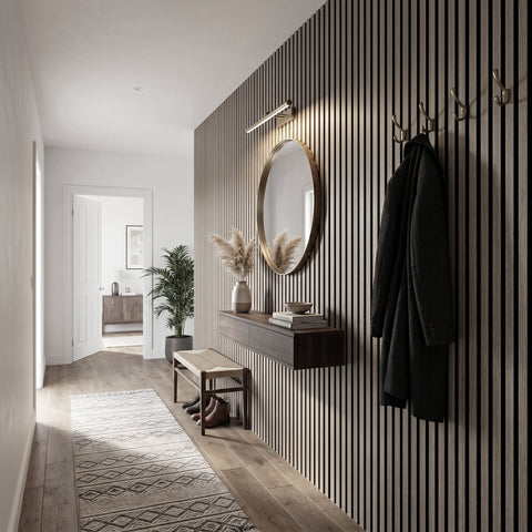 Acoustic Slat Wall Panels Wooden Decorative Wall Panels Grey Oak Premium 2.4m x 0.6m