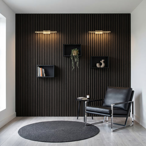Acoustic Slat Wall Panels Wooden Decorative Wall Panels Black Oak Premium 2.4m x 0.6m