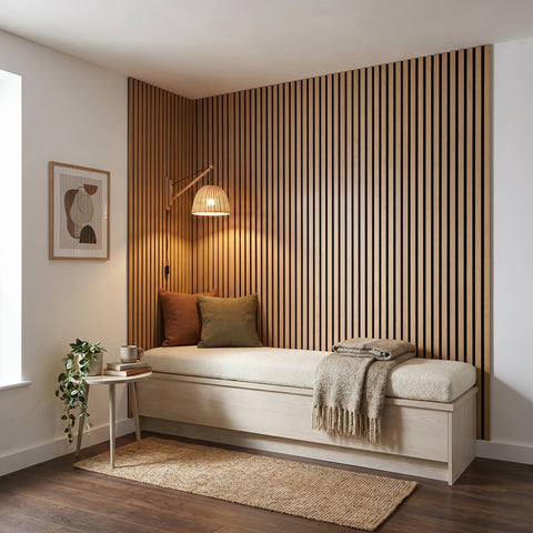 Acoustic Slat Wall Panels Wooden Decorative Wall Panels Natural Oak Premium 2.4m x 0.6m
