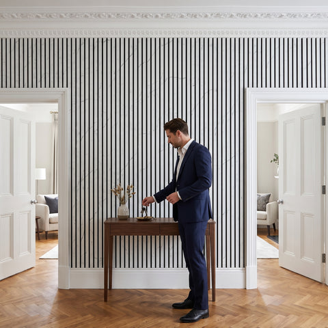 White Marble Acoustic Slat Wall Panels — Decorative MDF Wood Panels 2.4m x 0.6m