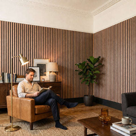 Acoustic Slat Wall Panels Wooden Decorative Wall Panels Walnut Premium 2.4m x 0.6m