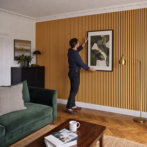 Gold Acoustic Slat Wall Panels — Decorative MDF Wood Panels 2.4m x 0.6m