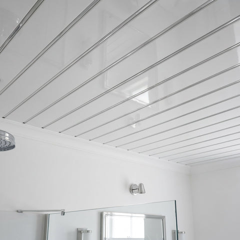 4 Pack | 8mm Gloss White With Chrome Ceiling Panel 2.6M