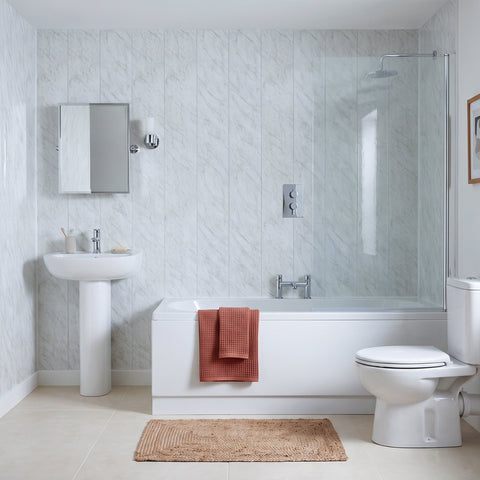 4 Pack | 8mm Grey Marble Gloss Wall & Ceiling Panel 2.6M