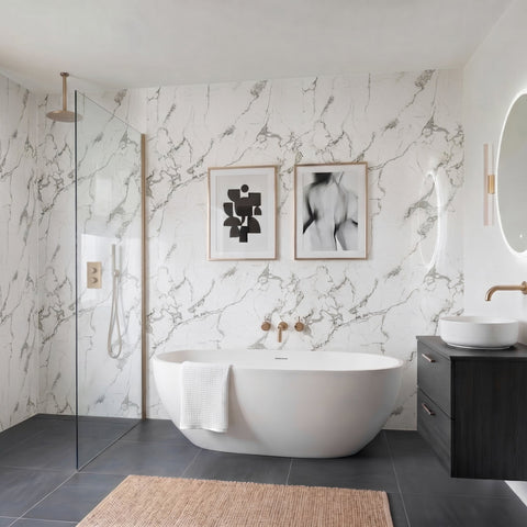 Premium White Calacatta Gloss Shower Wall Panel – 1M x 2.4M