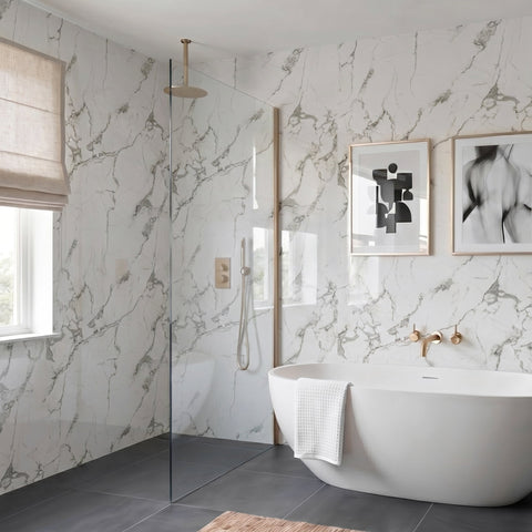 Premium White Calacatta Gloss Shower Wall Panel – 1M x 2.4M