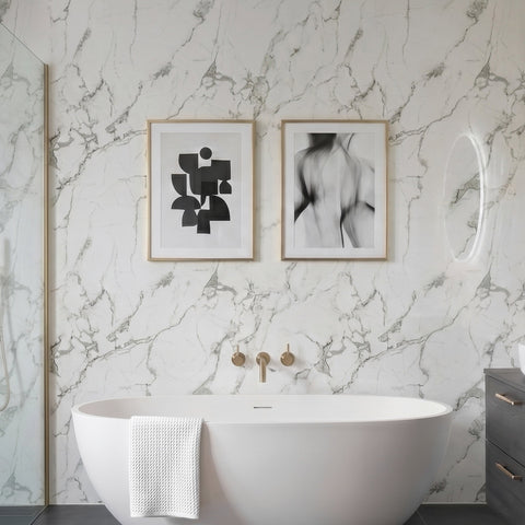Premium White Calacatta Gloss Shower Wall Panel – 1M x 2.4M
