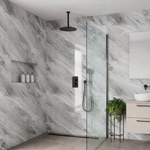 Premium Grey Stone Marble Gloss Shower Wall Panel - 1M x 2.4M