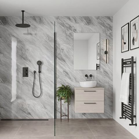 Premium Grey Stone Marble Gloss Shower Wall Panel - 1M x 2.4M