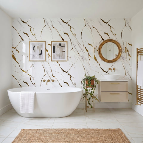 Premium White Gold Gloss Shower Wall Panel - 1M x 2.4M