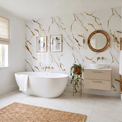 Premium White Gold Gloss Shower Wall Panel - 1M x 2.4M