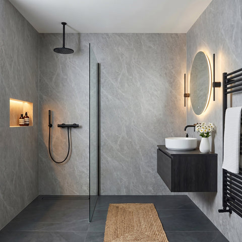 Premium Light Grey Marble Matt Shower Wall Panel – 1M x 2.4M