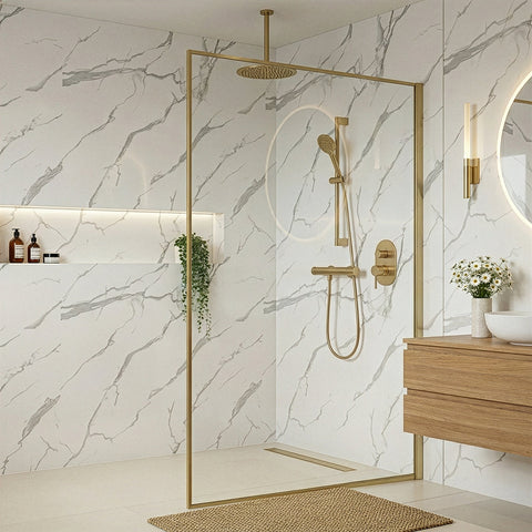 Premium Carrara White Marble Gloss Shower Wall Panel - 1M x 2.4M