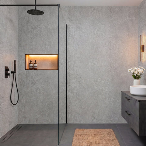 Premium Grey Concrete Matt Shower Wall Panel - 1M x 2.4M