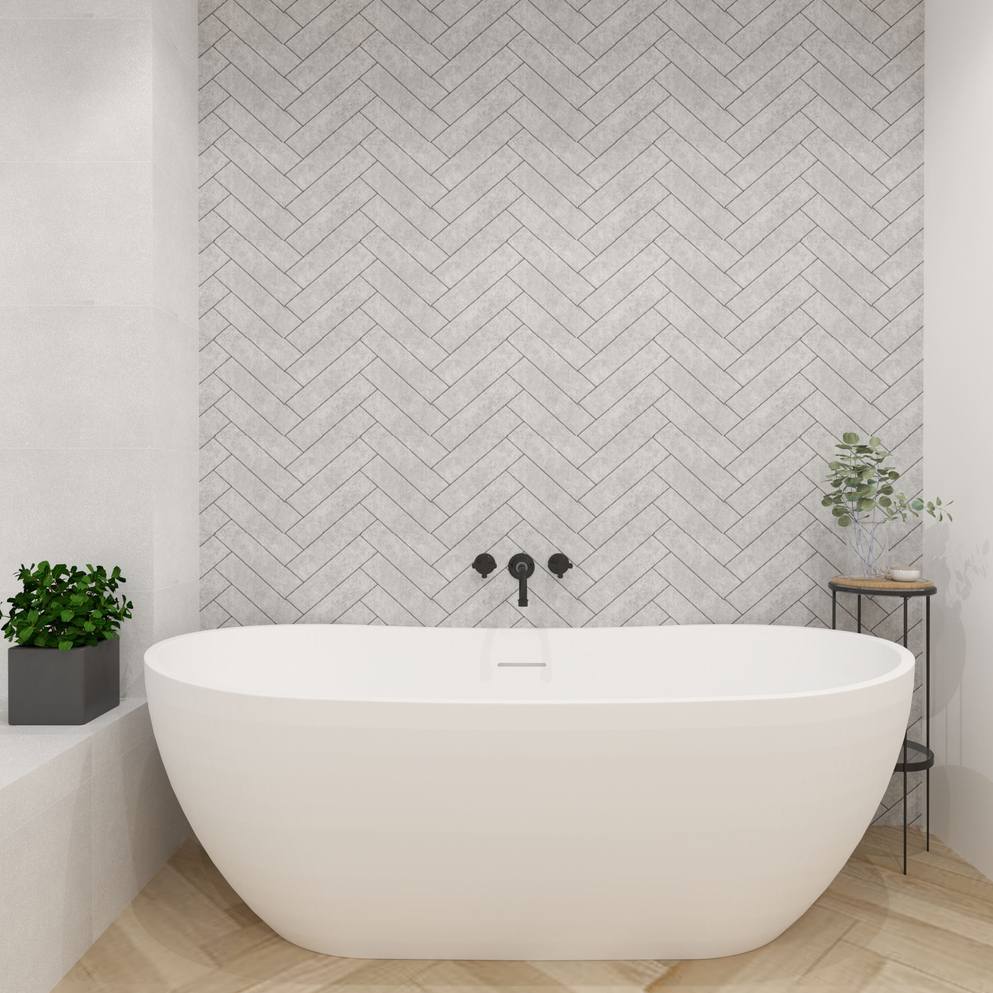 Premium Grey Herringbone Tile Matt Shower Wall Panel – 1M x 2.4M - Panel World