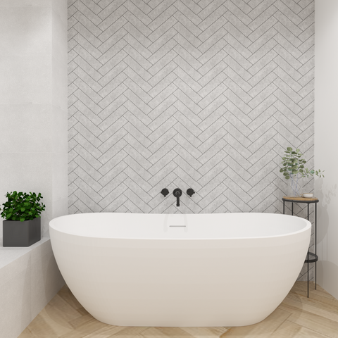 Premium Grey Herringbone Tile Matt Shower Wall Panel – 1M x 2.4M - Panel World