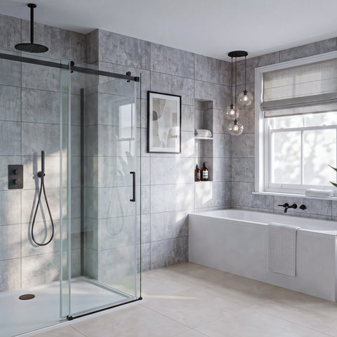 Premium Grey Concrete Tile Matt Shower Wall Panel – 2.6M x 600MM