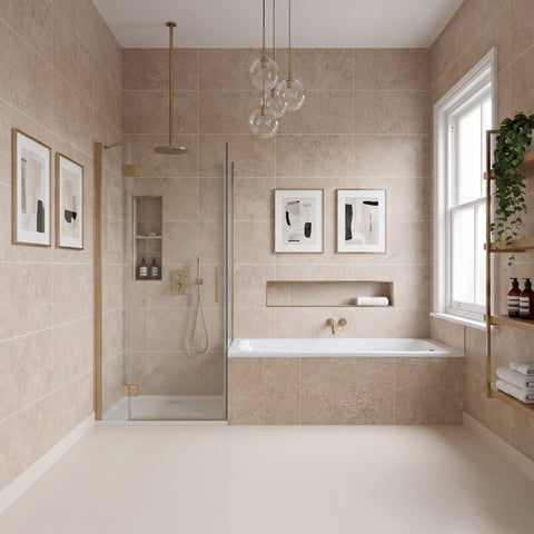 Premium Beige Concrete Gloss Tile Shower Wall Panel 2.6M x 600MM