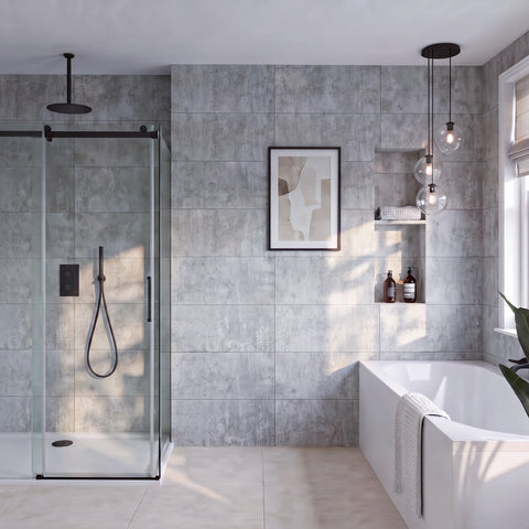 Premium Grey Concrete Tile Matt Shower Wall Panel – 2.6M x 600MM