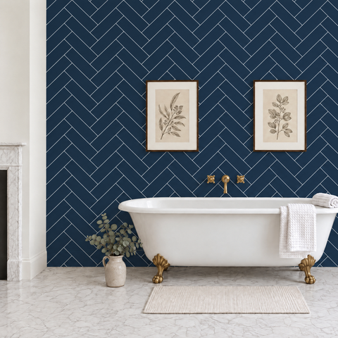 Premium Royal Navy Blue Herringbone Tile Matt Shower Wall Panel – 1M x 2.4M