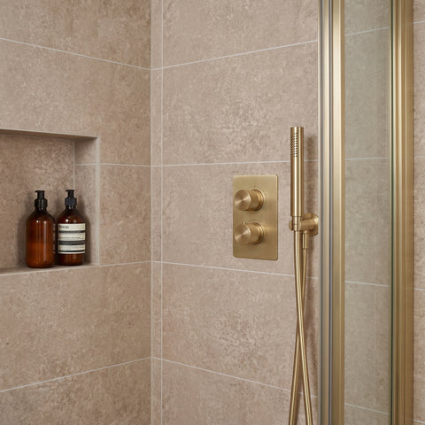Premium Beige Concrete Gloss Tile Shower Wall Panel 2.6M x 600MM