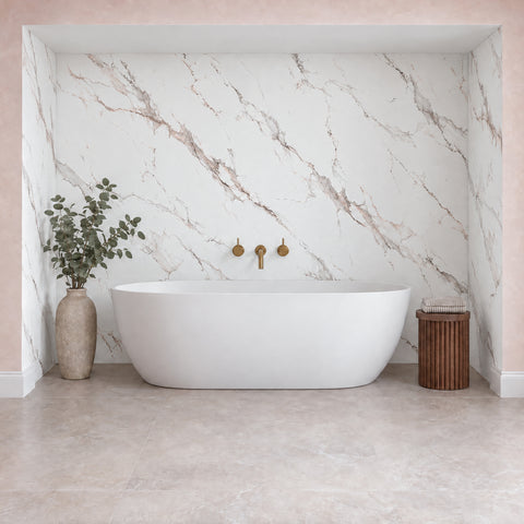 Premium Beige Marble Matt Shower Wall Panel - 1M x 2.4M