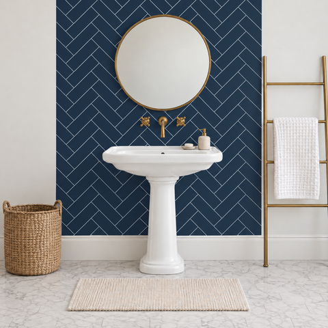 Premium Royal Navy Blue Herringbone Tile Matt Shower Wall Panel – 1M x 2.4M