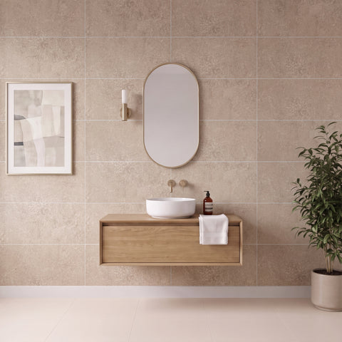 Premium Beige Concrete Gloss Tile Shower Wall Panel 2.6M x 600MM